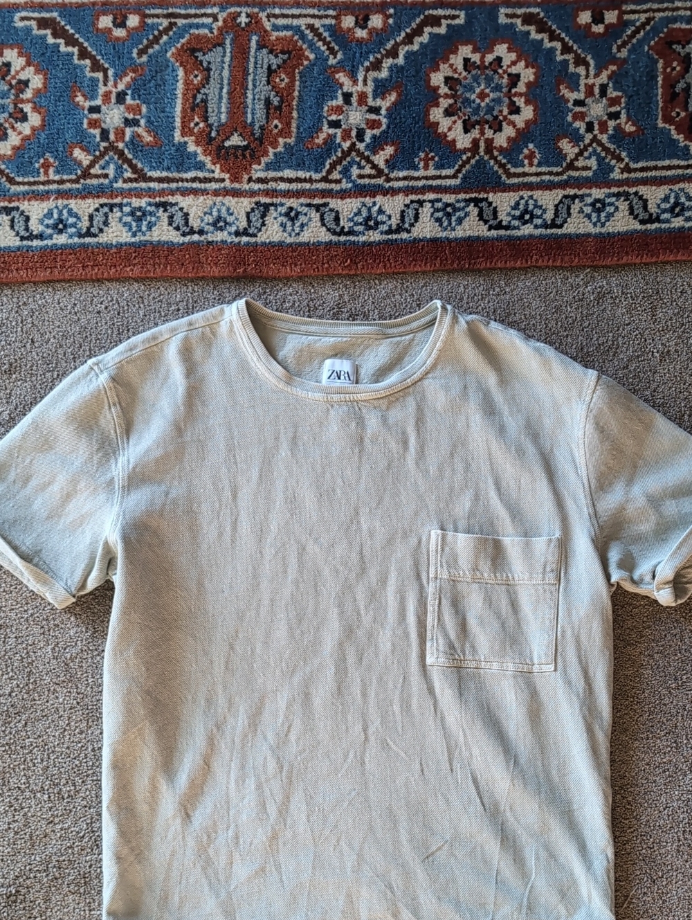 Zara Men's Acid Wash Pocket T-Shirt - Sage Green / Khaki Gray XL